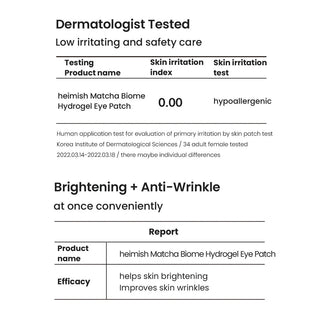 Clinical test results for Heimish Matcha Biome Hydrogel Eye Patch
