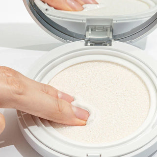 Mary&May Vegan Niacinamide Panthenol Sun Cushion SPF50+ swatched on the hand