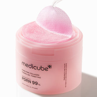 Medicube PDRN Pink Collagen Toning Gel Toner Pad styled product shot